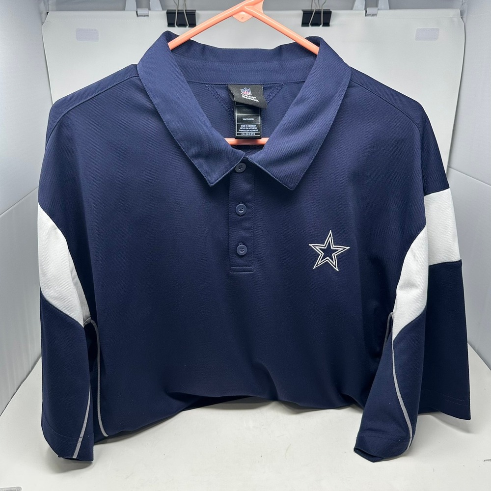 Reebok Polo Shirt Men 2XL Navy Dallas Cowboys NFL Team Apparel Sideline Star